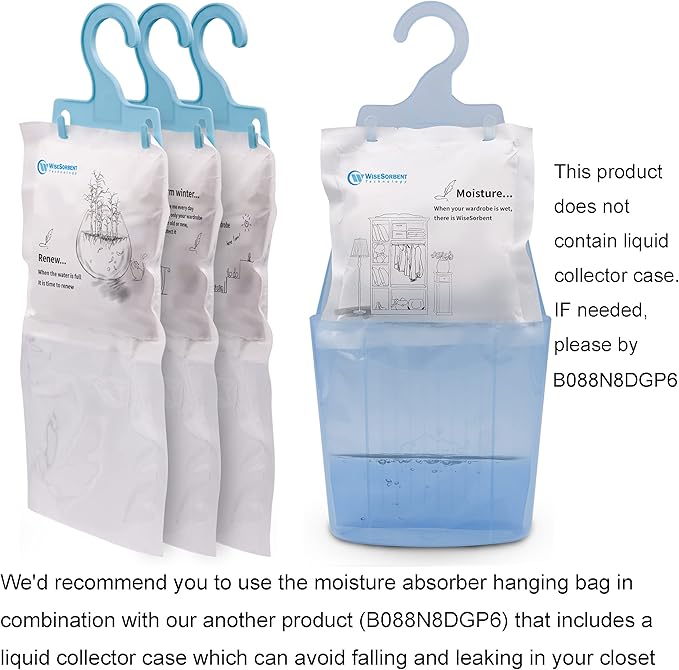 Moisture Absorber Refill Hanging Bags, 12 Pack (200g Each) – Calcium Chloride Dehumidifier Bags with 6 Reusable Hooks, Closet & Bathroom Dehumidifier Bags - Image 3