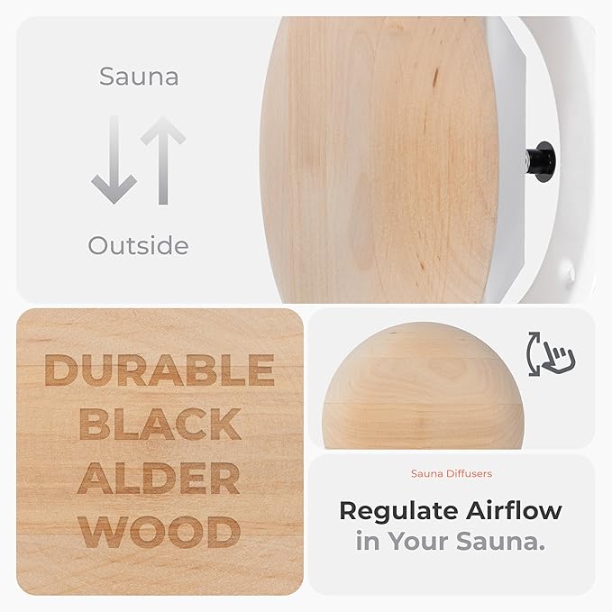 Ø4 Inch Round Sauna Vent Air Diffuser - Adjustable Black Alder Wood Air Supply Cover - Universal Diffuser - Air Intake Sauna Accessories, Vent Covers for Home Sauna, Indoor Sauna, Steam Sauna - Image 3