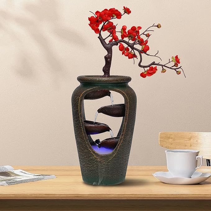 20Inch Tabletop Decorative Flower Vase Style Bonsai Waterfall Fountain Humidifier with LED Lights and Atomizer, Desktop Water Fountains for Any Dining Room, Living Room, Bedroom, Cafe Or Office - Image 2