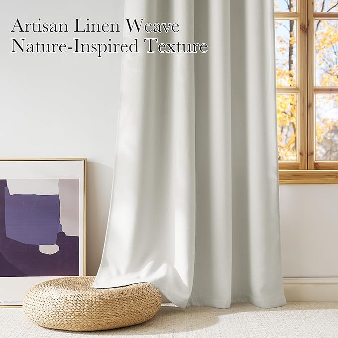 NICETOWN Natural Faux Linen Room Darkening Rod Pocket Curtains 63 inch Length, W42 x L63, Light Blocking Thermal Insulated Noise Reducing Drapes for Bedroom Living Room Farmhouse Decor, 2 Panels - Image 3
