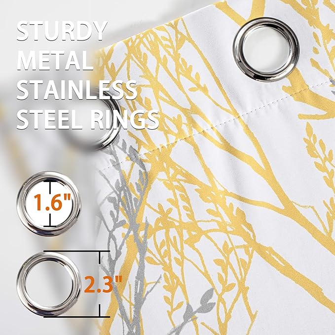 DriftAway Tree Branch Blackout Curtains Double Layer 96 Inches Long for Bedroom Printed Patterned Classic Thermal Insulated Summer Sound Lined Grommet Drapes for Living Room 2 Panels Yellow/White - Image 7