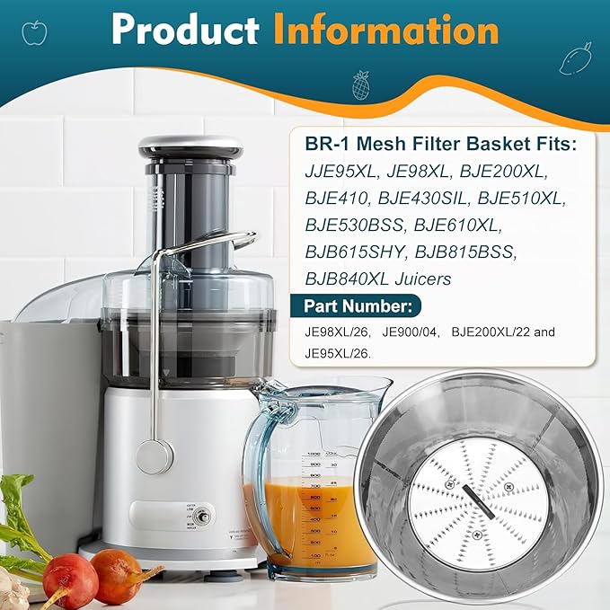 SP0010662 BR-1 Mesh Filter Basket with 2 Cleaning Brushes Compatible with Models JE95XL, JE98XL, BJE200XL Juicers - Detailing Cleaning Supplies Gadgets for Kitchen Appliances - Image 3