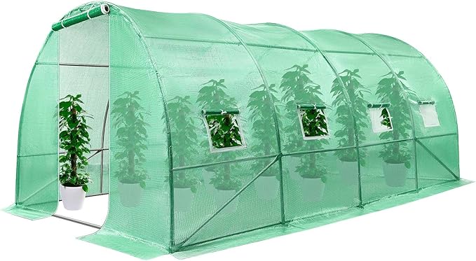 VIVOSUN 13x10x7 Ft. Large Walk in Greenhouse, Greenhouse Tunnel, Garden Plant Hot House with Green PE Cover, Roll-up Zipper Door and Window for Outdoor by VIVOSUN