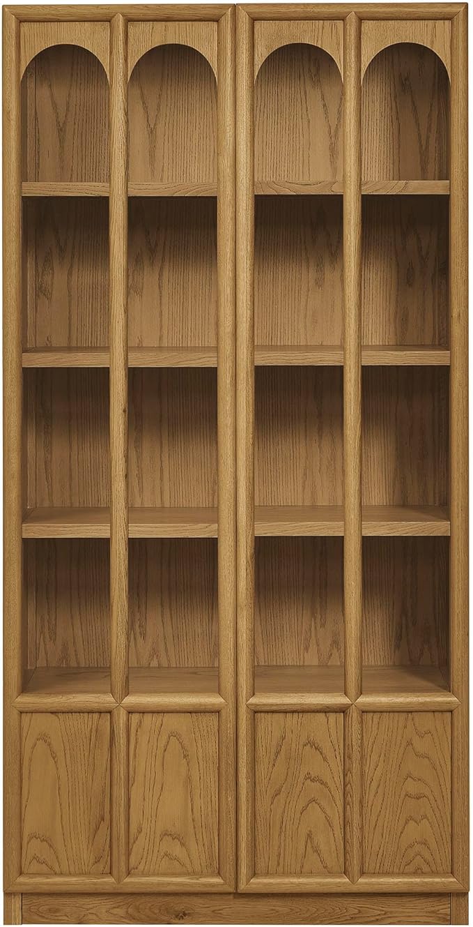 Modway Anwen 79" Wood Display Cabinet with Glass Doors in Oak – Modern China Cabinet with Arched Door Detail – Large Curio Cabinet for Collectibles - Image 7