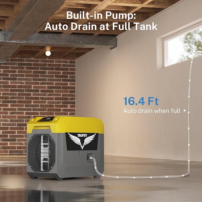 Yaufey 150 Pints Commercial Dehumidifier with Pump for Basement, Crawl Space & Water Damage Restoration，Large Dehumidifier up to 7000 Sq.Ft for Industry - 5-Year Quality Coverage - Image 3