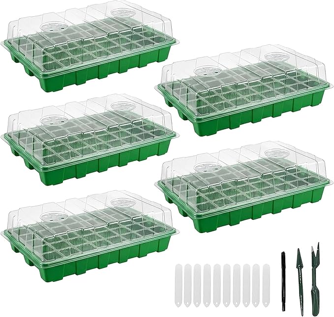 Gardzen 5 Pack BPA Free Seed Starter Tray Kit, 40 Cell Reusable Seedling Trays with Humidity Vented Domes and Base by Gardzen