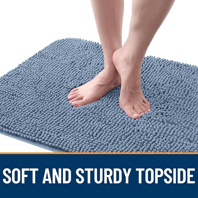 OLANLY Dog Door Mat for Muddy Paws 47x17, Absorbs Moisture and Dirt, Absorbent Non-Slip Washable Doormat, Quick Dry Chenille Mud Mat for Dogs, Entry Indoor Entryway Carpet for Inside Floor, Airy Blue - Image 4