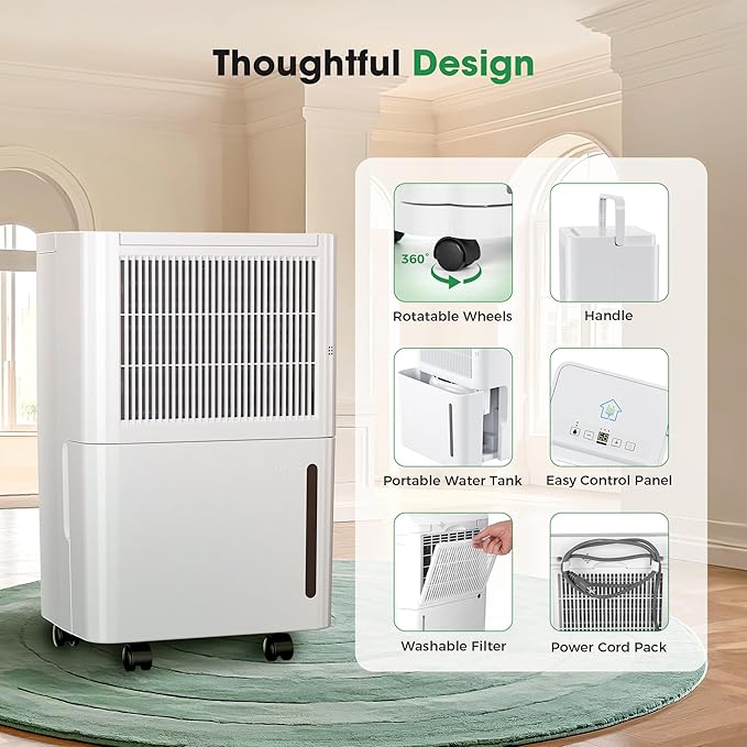 2,500 Sq.Ft Dehumidifier with Drain Hose, 30 Pints Dehumidifiers for Basement Bedroom Bathroom Large Room Home – Smart Humidity Control, 3 Modes, Dry Clothes, 24H-Timer, Auto Defrost - Image 9