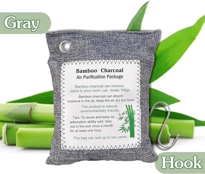 Bamboo Charcoal Air Purifying Bag, Activated Charcoal Odor Absorber Moisture Absorber Car Fresheners Odor Eliminator for Home Car Closet Refrigerator Shoe Smell Remover Gym Bag Deodorizer, Grey - Image 5
