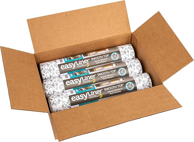 Smooth Top EasyLiner for Cabinets & Drawers - Easy to Install & Cut to Fit - Shelf Paper & Drawer Liner Non Adhesive - Non Slip Shelf Liner - 12in. x 10ft. - 6 Roll Project Pack - Gray Damask - Image 3