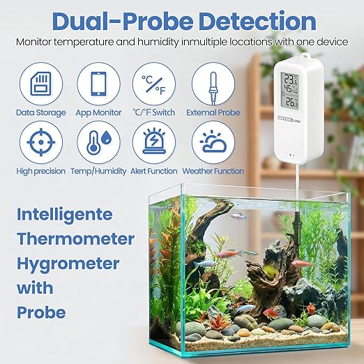 WiFi Refrigerator Thermometer Hygrometer with Alarm, Freezer Temperature with Probe, Wireless Digital Fridge Thermometer Humidity Sensor, Free Data Export for Home Kitchen Fridge Tub (with Battery) - Image 5