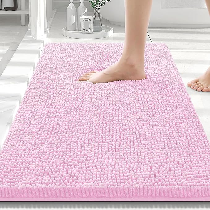 Smiry Luxury Chenille Bathroom Rugs 30x20, Extra Soft and Absorbent Shaggy Bath Mat, Machine Washable, Non-Slip Plush Carpet Runner for Tub, Shower, and Floor, Home Decor Accessories, Pink by Smiry