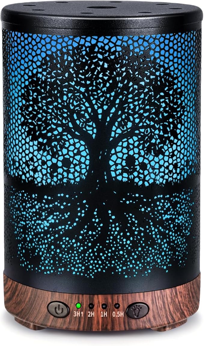 Essential Oil Diffuser 120ML Metal Aromatherapy Diffuser with Timer, Cool Mist Humidifier with Auto Shut-Off & 7 Color Lights for Home Office Spa (Life Tree) by JOYOLO