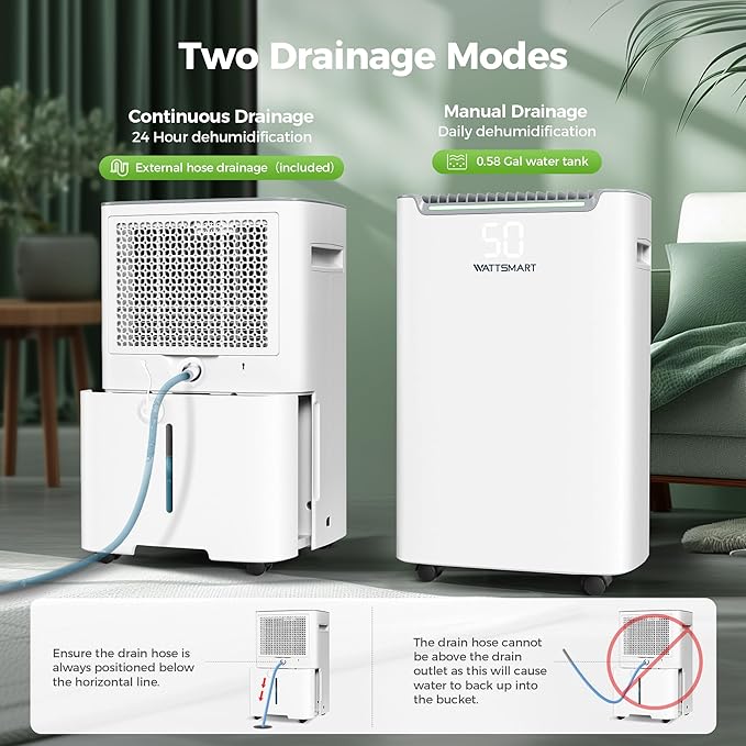 4,500 Sq.Ft Dehumidifier for Basement with Drain Hose, 50 Pint Dehumidifiers for Large Home with Three Operation Modes, Intelligent Humidity Control, 24HR Timer for RV, Bathroom, Bedroom - Image 7