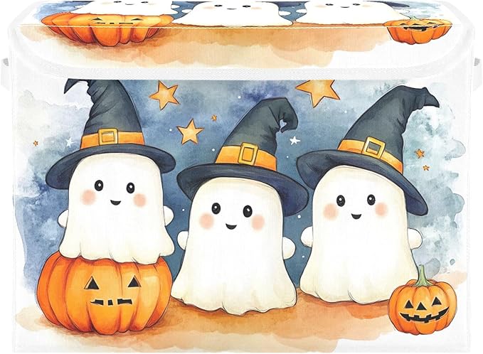 xigua Cute Cartoon Ghosts Storage Bins with Lids and Carrying Handle,Foldable Storage Boxes Organizer Containers Baskets Cube with Cover for Home Bedroom Closet Office by LLCxigua