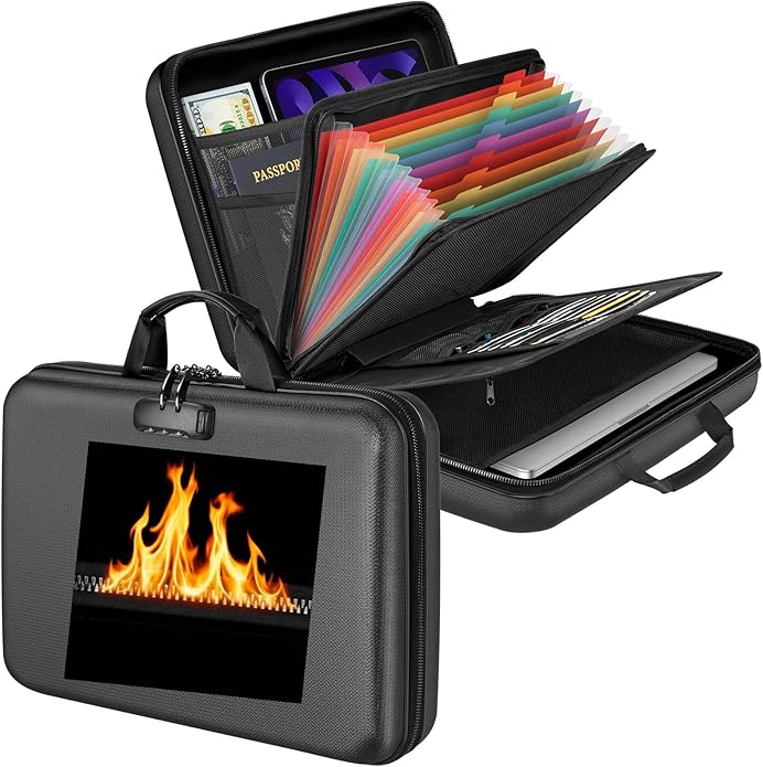Fireproof Document Organizer Bag, 5200℉ File Organizer Safe Box, Hard Shell Document Bag with 13 Pocket Accordion File Folder - Image 2