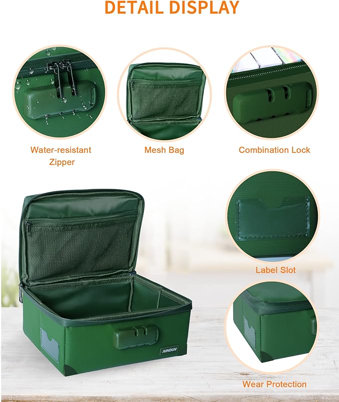 JUNDUN Index Card Holder with Lock,Collapsible Fireproof Index Card Box fits 1200 3x5-Inch Flash Cards - Business, Recipe, or Note Card Storage Boxes - Green - Image 4