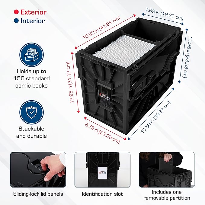 BCW Comic Bin, Black - Holds 150 Comics, Acid Free Storage and Organizer, Heavy Duty Plastic, Stackable, Includes Partition - Image 5