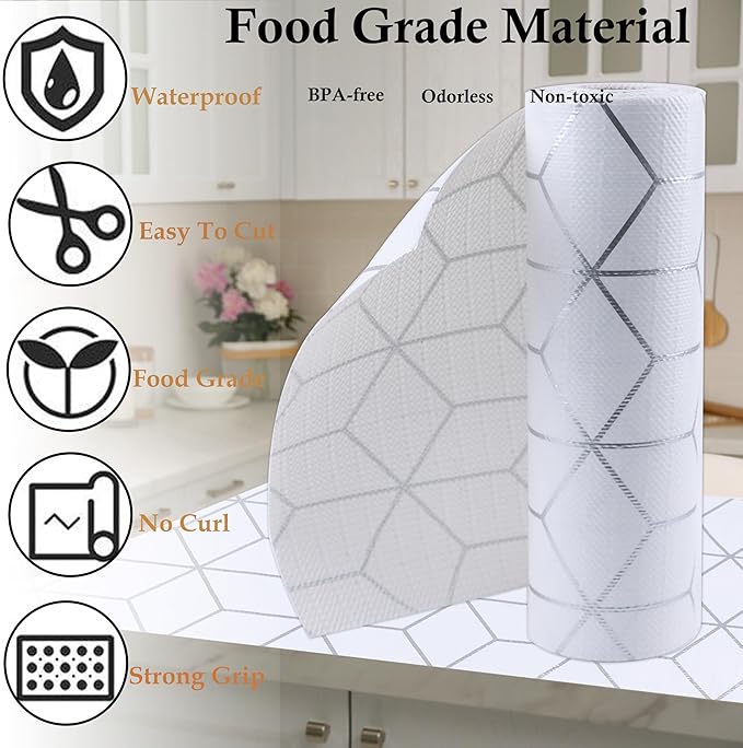Shelf Liners for Kitchen Cabinet 18 Inch Wide X 20 Ft Non Adhesive Drawer Liner Non Slip Water Oil-Proof Strong Grip Pantry Refrigerator Shelves Liner Bathroom Drawer Mat Cupboard Closet Liner - Image 3