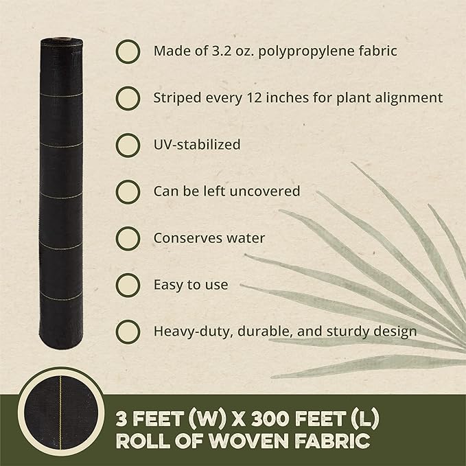 DeWitt Sunbelt Weed Barrier Fabric 3.2 oz, 3 x 300 Feet – Heavy-Duty Ground Cover Mat for Greenhouse Floors, Garden Rows, Raised Beds, Yard Gardening, and Outdoor Landscape Protection - Image 2