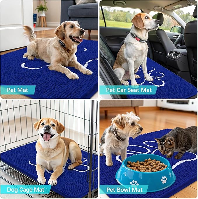 OLANLY Dog Door Mat for Muddy Paws 36x24, Paw Print Design, Absorbs Moisture and Dirt, Non-Slip Washable Doormat, Quick Dry Chenille Mud Mat for Dogs, Entry Indoor Entryway Carpet, Royal Blue - Image 7