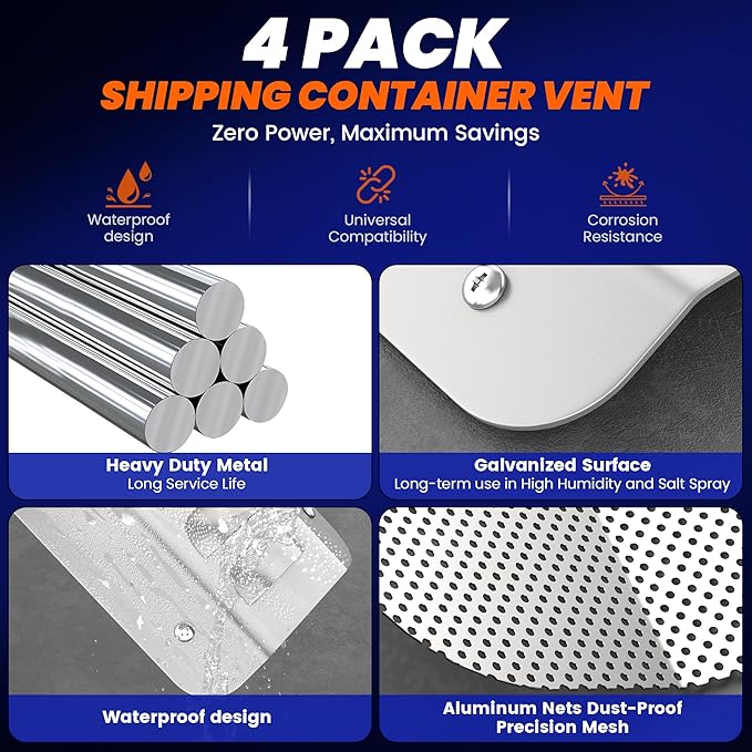 4pcs Shipping Container Vent, Shipping Container Vents for Preventing Condensation and Excessive Heat in 20 Ft New and Used Sea Cans, Conex Container Accessories for Passive Ventilation - Image 3
