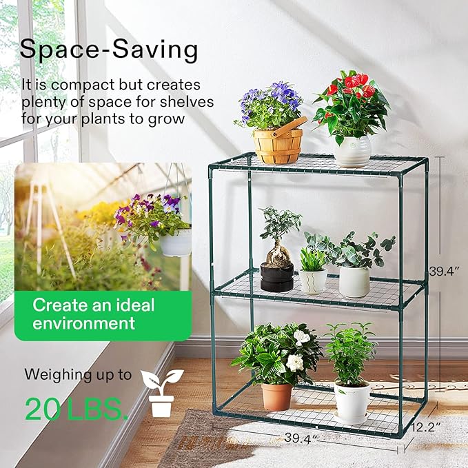VIVOSUN Mini Lean-to Greenhouse, 6.6’ x 3.3’ x 6.9’ Portable Wall House with White PE Cover and Shelf for Compact Garden 79x39x83-Inch - Image 3