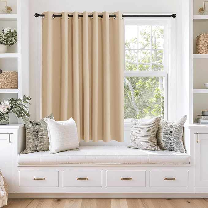 NICETOWN Blackout Bedroom Curtain Extra Wide 63 inches Long, Grommet Window Treatment Thermal Insulated Sound Reducing Window Treatment for Bedroom, Biscotti Beige, 1 Panel, W100 x L63 by NICETOWN