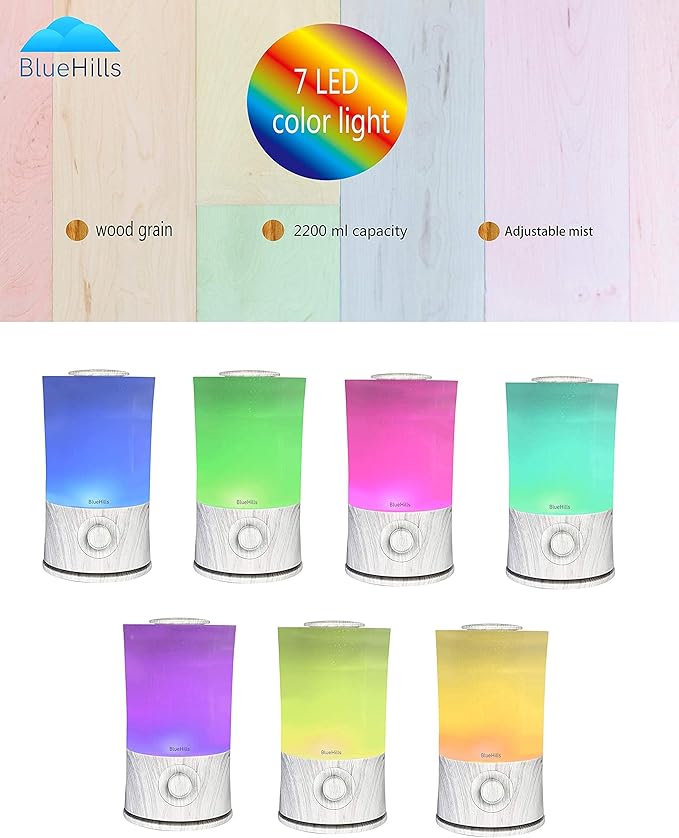 BlueHills Premium 2000 ML XL Large Essential Oil Diffuser Aromatherapy Humidifier for Large Room Home 40 Hour Run Huge Coverage Area Lights 2 Liter Extra Large Capacity Diffuser White Wood Grain E004 - Image 7