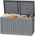 JUMMICO 250 Gallon Outdoor Resin Deck Box with Divider, Waterproof Storage Box with Lockable Lid&Side Handles for Garden Tools, Pools Supplies (Gray) by JUMMICO