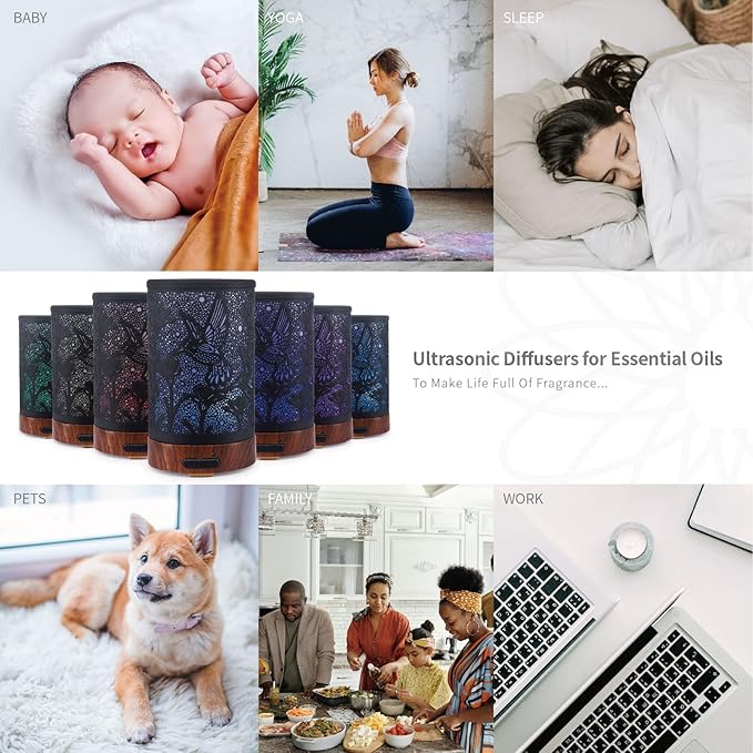 Essential Oil Diffuser - Multifunction Aromatherapy Diffuser 7 LED Color Changing Light 150ML Metal Diffuser Easy to Clean Suitable for Home,Office (Hummingbird) - Image 5