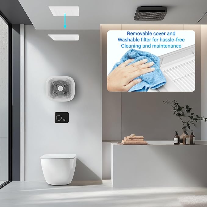 Ventilation Fan With Grille for Bathroom and Home, 100CFM, 25W Ceiling Mount Shower Exhaust Fan, 120V, White, Wet Rated, ETL Certified - Image 4