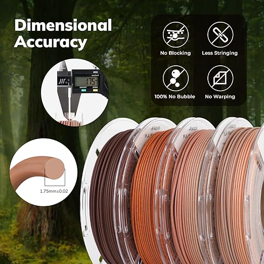 AMOLEN Wood Pla 3D Printer Filament Wood Pla Gradient Matte Finish Bundle 1.75mm, Dimensional Accuracy +/- 0.02mm, 200gx4 Spools for All FDM Printers - Image 4