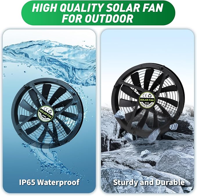 Solar Exhaust Fan with Battery, 40W 10" Solar Powered Fans for Greenhouse with 60Wh Battery Run Day & Night, Solar Vent Fan for Shed Chicken Coop Dog House Outside, Waterproof & Low Noise - Image 9