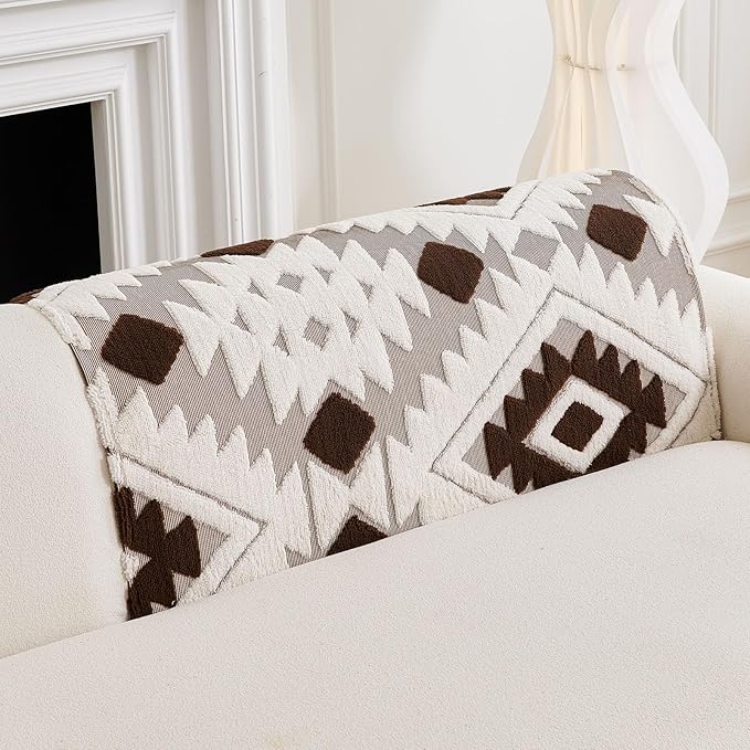 Boho Plush Couch Covers for Sofa Washable, Fuzzy Soft Couch Cover for Sectional Sofa, Non Slip Jacquard Sofa Cover Furniture Protector for Kids, Pets (Dark Coffee,36"x36") - Image 4