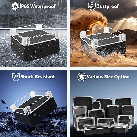 LeMotech Electrical Box Clear Cover Project Box IP65 Waterproof Junction Box ABS Plastic Case Universal Enclosure for Electronics, Black 6.1"x 6.1"x 3.4"(160x160x90mm)(Pack of 1) - Image 6