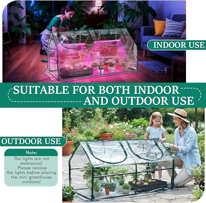Meonum Mini Greenhouse with Grow Light, 47.2" L x 23.6" L x 23.6" W Portable Greenhouses Waterproof UV-Resistant for Indoor/Outdoor Seed Starting (House Shape) - Image 4