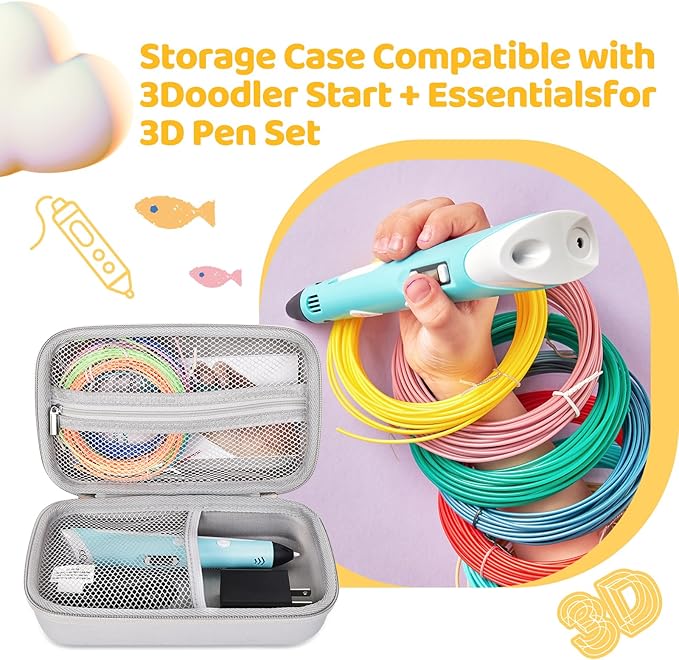 Case Compatible with 3Doodler Start+ Essentials for 3D Pen Set for Kids, Carrying Holder Fit for Printing Pens, Storage Organizer for Printing Filament Refill, Micro-USB Charger (3D-04A-Grey) - Image 6