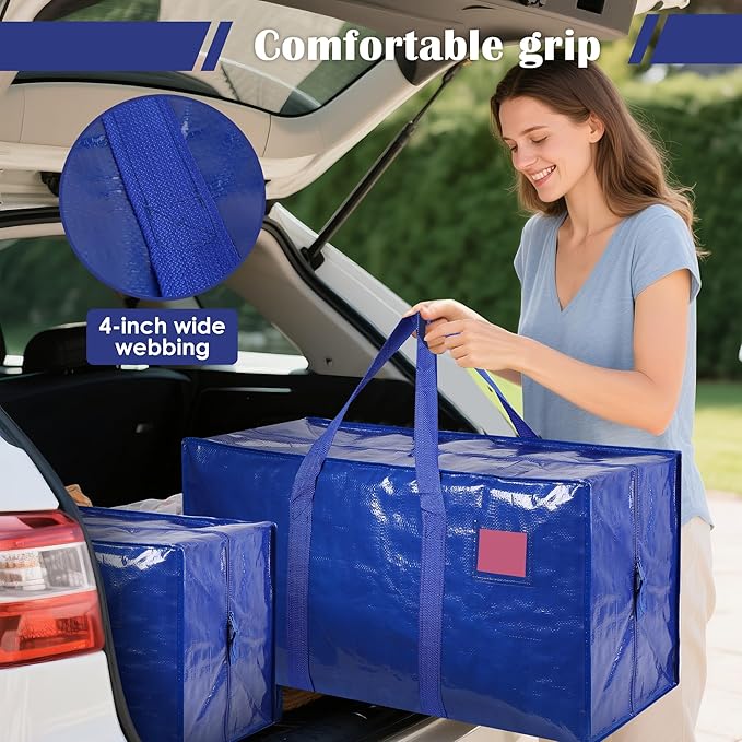 6 Pack Extra Large Heavy Duty Moving Bags with Reinforced Zipper & Wide Handles, Moisture-Resistant Storage Bins Packing Cubes for Clothes, College Dorm, Travel, and Home Organization, Blue - Image 6