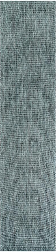 Unique Loom Outdoor Solid Collection Area Rug (2' 7" x 12' Runner Teal/Navy Blue) - Image 3