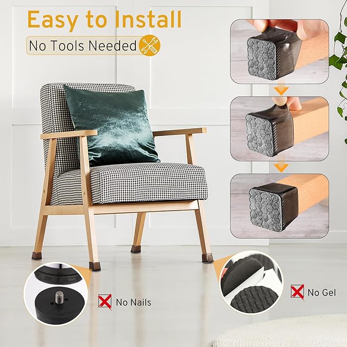 24PCS Square Chair Leg Floor Protectors, Furniture Sliders, Chair Leg Protectors for Hardwood Floors, Non-Slip Felt Furniture Pads, Silicone Cap Covers to Protect Floors, (Fit 0.75" - 1.1") - Image 5