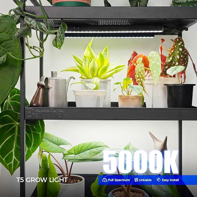 Barrina T5 Grow Lights for Indoor Plants, Full Spectrum Grow Light, 1ft LED Plant Light, Black Cover LED Grow Light Strips, 3 Mounting Modes, Magnetic Installation, Plug and Play, 5000K, 4 Packs - Image 2