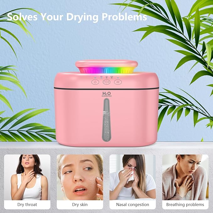 SZO Humidifiers for Bedroom, 2.5L Capacity, Auto Shut-Off, Easy to Fill & Clean, 16 dB Quiet Ultrasonic Humidifier for Large Room, Plants, Baby Nursery, Indoor, Night Light（Pink） - Image 8