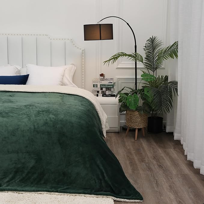 Waterproof Queen Size Blanket for Bed 60''x80'', 3 Layer Lightweight and Stain Proof Bed Blanket Water Proof & Dogs, Blankets Waterproof - Sherpa Cover Mattress Protector(Emerald Green) - Image 5