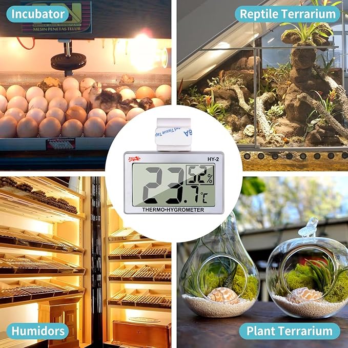 Digital Reptile Thermometer Hygrometer with Hook & Adhesive, LCD Display Temperature Humidity Gauge for Reptile Tanks, Terrariums, Bearded Dragon, Hermit Crab Accessories (-10℃~+50℃/20%-90% RH) - Image 6