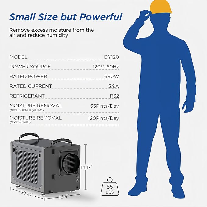 120 Pint Crawl Space Dehumidifier Commercial Energy Star Efficient Certified Dehumidifier for Basement,Whole House with Drain Hose,Large Capacity, Water Damage Unit,Portable, Auto Defrost - Image 6