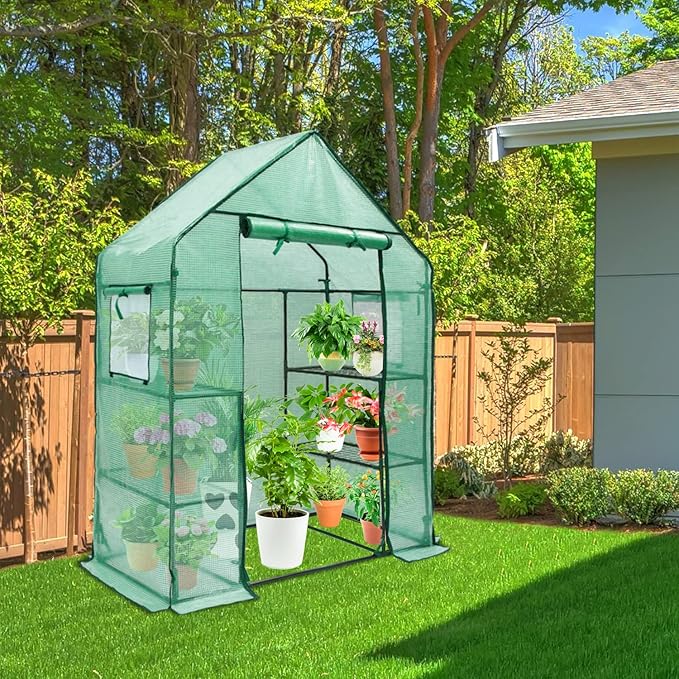 Ohuhu Greenhouse for Outdoors with Mesh Side Windows, 3 Tiers 4 Shelves Small Walk-In Green House Plant Stands Plastic PE Cover Outside Portable Warm House for Seedling Flowers Growing, 4.8x2.5x6.4 FT - Image 8