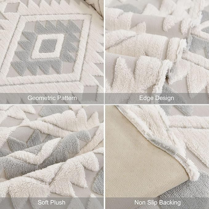Boho Plush Couch Covers for Sofa Washable, Fuzzy Soft Couch Cover for Sectional Sofa, Non Slip Jacquard Sofa Cover Furniture Protector for Kids, Pets (Light Grey,36"x82") - Image 8