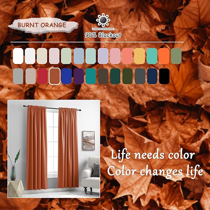 DONREN Patio Door 108 Inches Long Curtain Panels - Ceiling to Floor Extra Long Drape Curtains Window Treatment for Sliding Glass Door (Burnt Orange,2 Pieces,W 52 x L108 inches) - Image 3