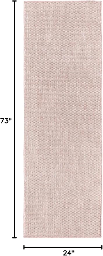 Unique Loom Collection Casual Transitional Solid Heathered Indoor/Outdoor Flatweave Area Rug (2' x 6' 1" Runner, Whisper Pink/Ivory) - Image 2